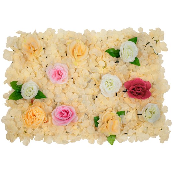 GloboStar® 78308 Συνθετικό Πάνελ Λουλουδιών - Κάθετος Κήπος Τριαντάφυλλο - Ορτανσία - Παιώνια Μ60 x Υ40 x Π7cm