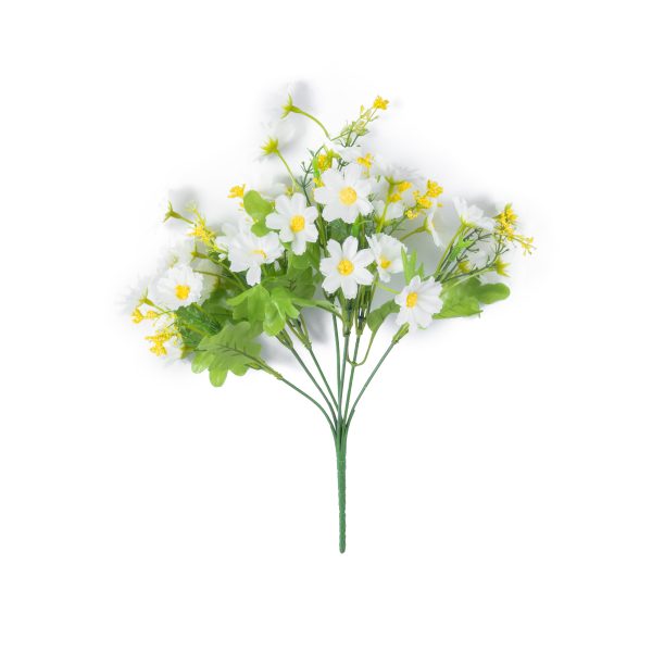 GloboStar® 78200 Τεχνητό Φυτό Μπουκέτο Διακοσμητικών Λουλουδιών με 10 Λευκές και Κίτρινες Μαργαρίτες Μ27 x Π27 x Υ33cm