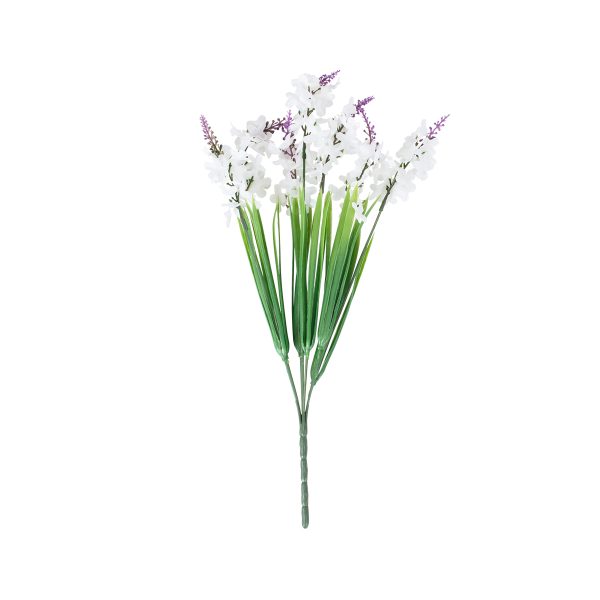 GloboStar® 78202 Τεχνητό Φυτό Μπουκέτο Διακοσμητικών Λουλουδιών με 10 Λευκές και Μωβ Λεβάντες M10 x Υ30 x Π10cm